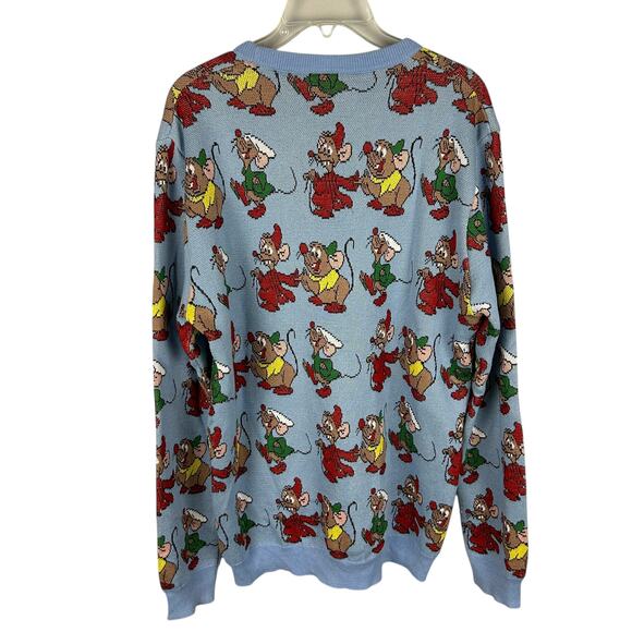 Versace x Disney Long Sleeve Cinderella Intarsia Graphic Blue Crew Neck Sweater - Picture 2 of 7